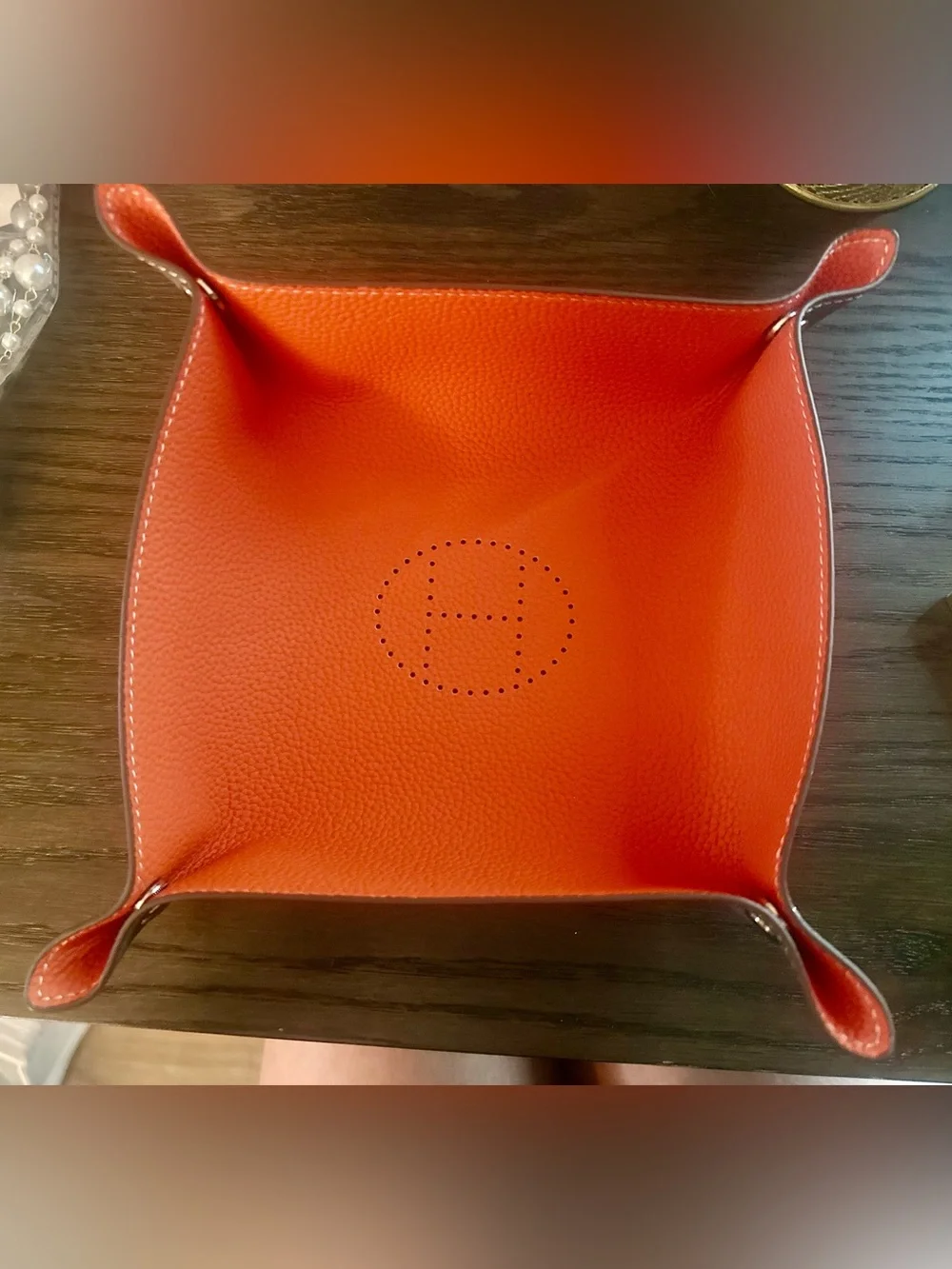 Lux Style Orange Leather Tray - Perforated H Accent